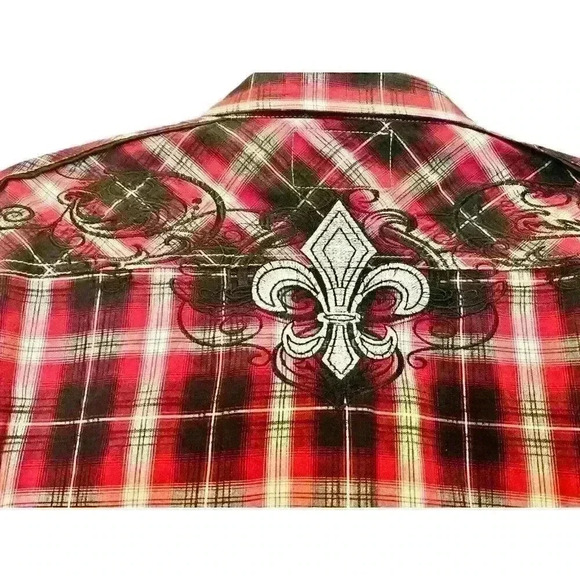 Pop Icon Clothing for Buckle XL Plaid Embroidered Fleur De Lis Pearl Snap Shirt - Picture 10 of 13